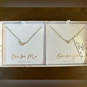 NEW Sterling Silver Gold Plated Boxed “One For You One For Me” Necklace Set
